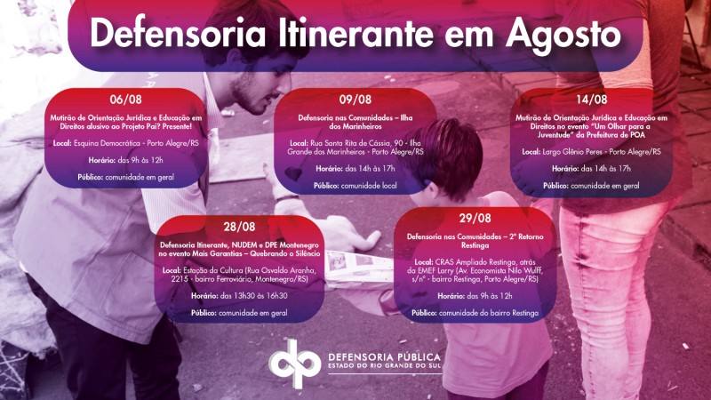 Confira os mutirões da Defensoria Itinerante no mês de agosto