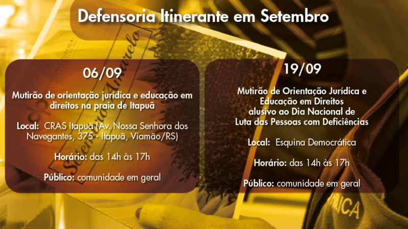 Arte com uma foto de mutirão, em fundo amarelo, e as datas dos mutirões