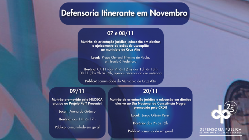 arte com as datas e locais dos mutirões