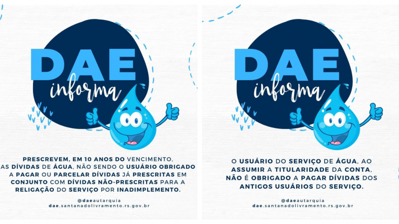 Duas imagens informativas do Departamento de Água e Esgoto de Santana do Livramento.