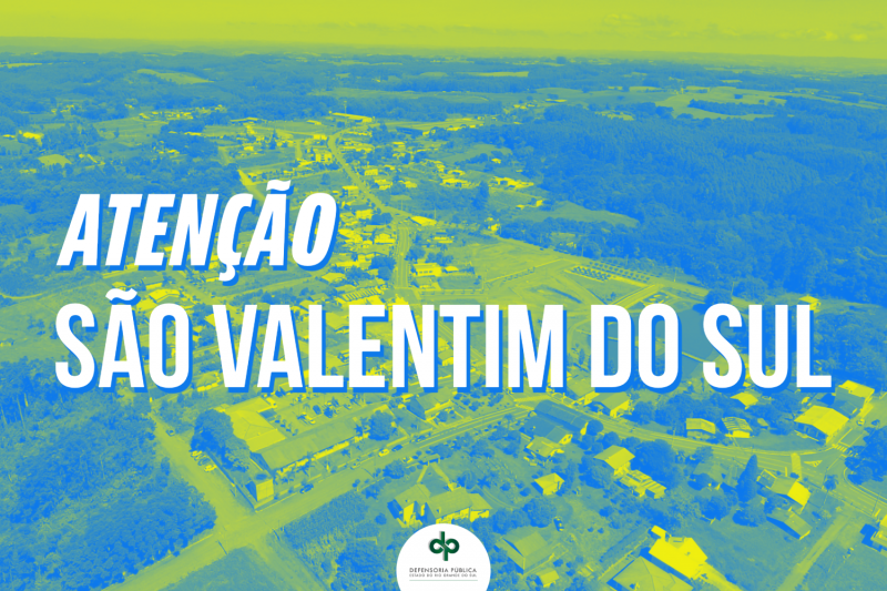 A Defensoria Pública Regional de São Valentim do Sul passará a realizar, a partir desta quarta-feira(14), os atendimentos ao público de forma exclusivamente remota, com exceção das quintas-feiras, a partir do dia 21, quando serão presenciais, das 12h às 18h. Contato com a regional poderá ser feito pelo telefone (54) 9926.22884.