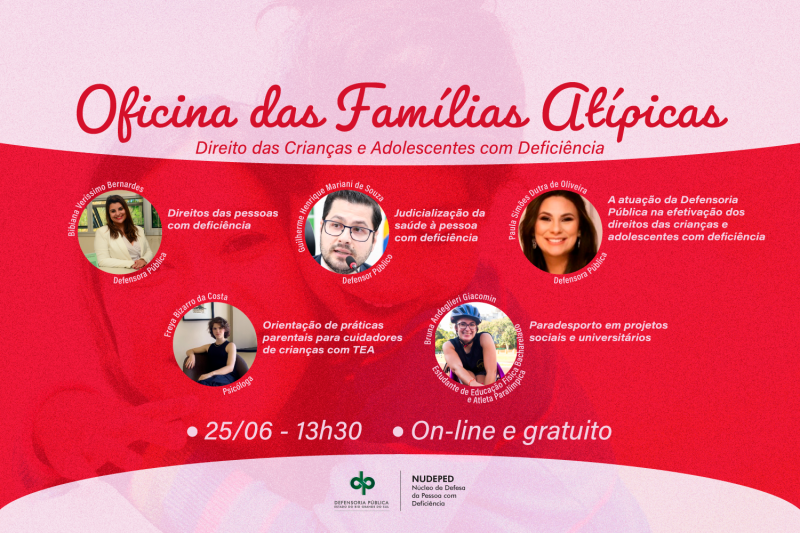 Na arte, vemos fotos dos palestrantes com detalhes da programação.