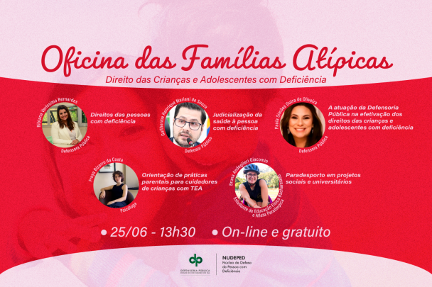 Na arte, vemos fotos dos palestrantes com detalhes da programação.