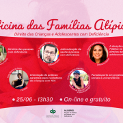 Na arte, vemos fotos dos palestrantes com detalhes da programação.