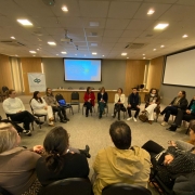 Na foto, vemos a defensora Liliane Braga Luz Oliveira em reunião.